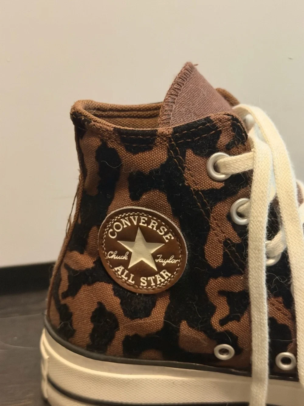 Converse Brown Leopard Print High-Top Sneakers with White Toe - Picture 2 of 5